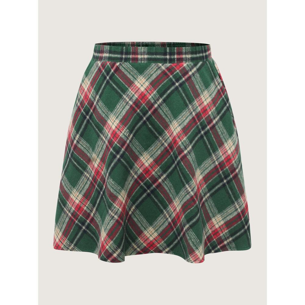 Bloomchic Plaid Elastic Waist A Line Mini Skirt Size 22-24